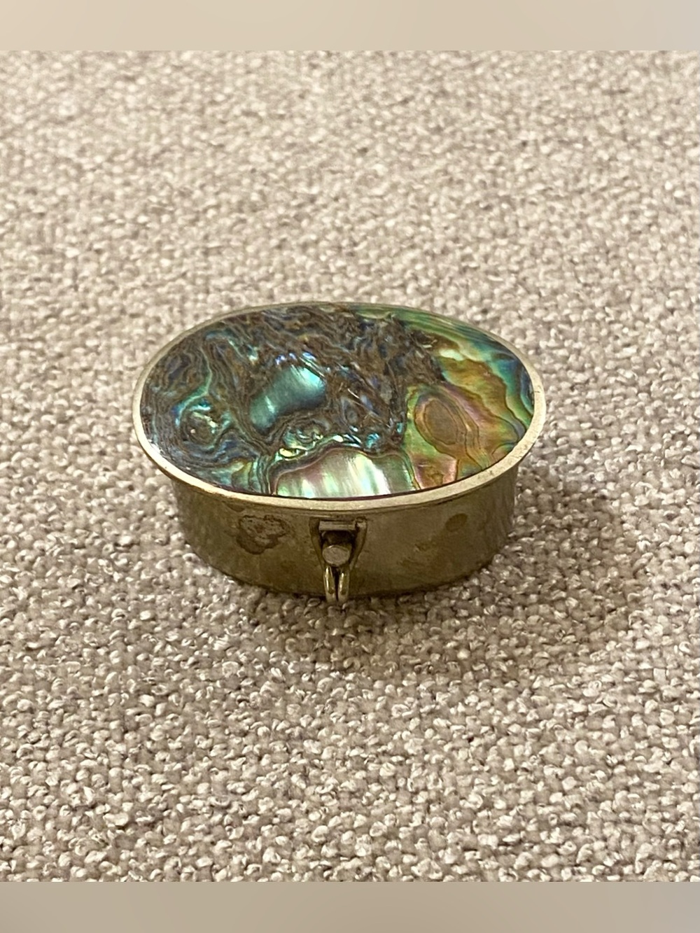 VTG 1970s Alpaca Silver & Abalone Oval Trinket Pill Box Mexico